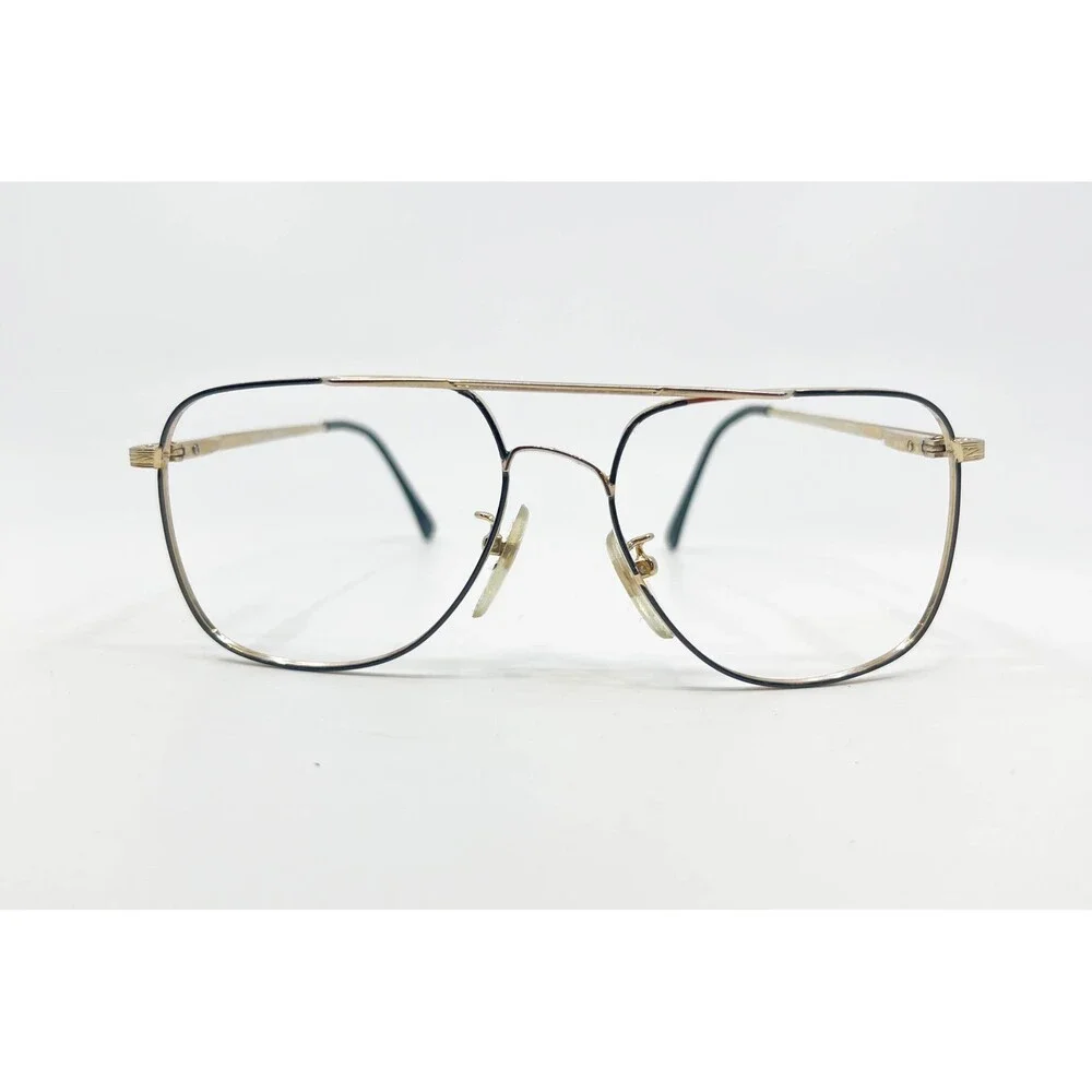 Adensco Eyeglasses Mens Gold Black Aviator Pilot Double Bridge Japan 56-16-140